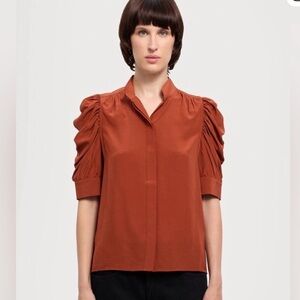 FRAME Gillian Silk Blouse NWT Puff Sleeve High Neck Top Small